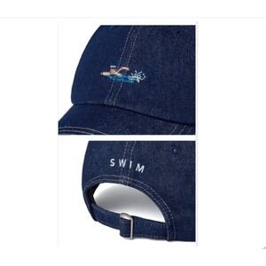 NEW IN BAG.  OFFICIAL BTS SWIM Denim Baseball Cap Dark Wash Embroidered Hat